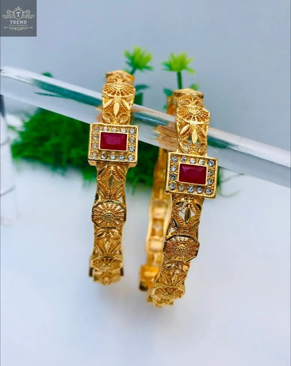 Gold Plated Bangles with Red Stone - TREND NEST ENTICE FASHION